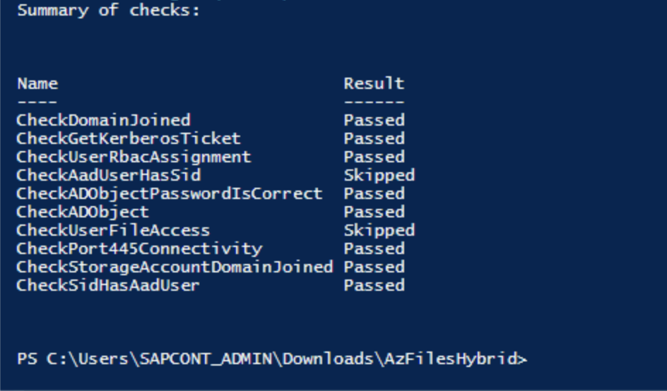 Screenshot of the PowerShell script to validate configuration.