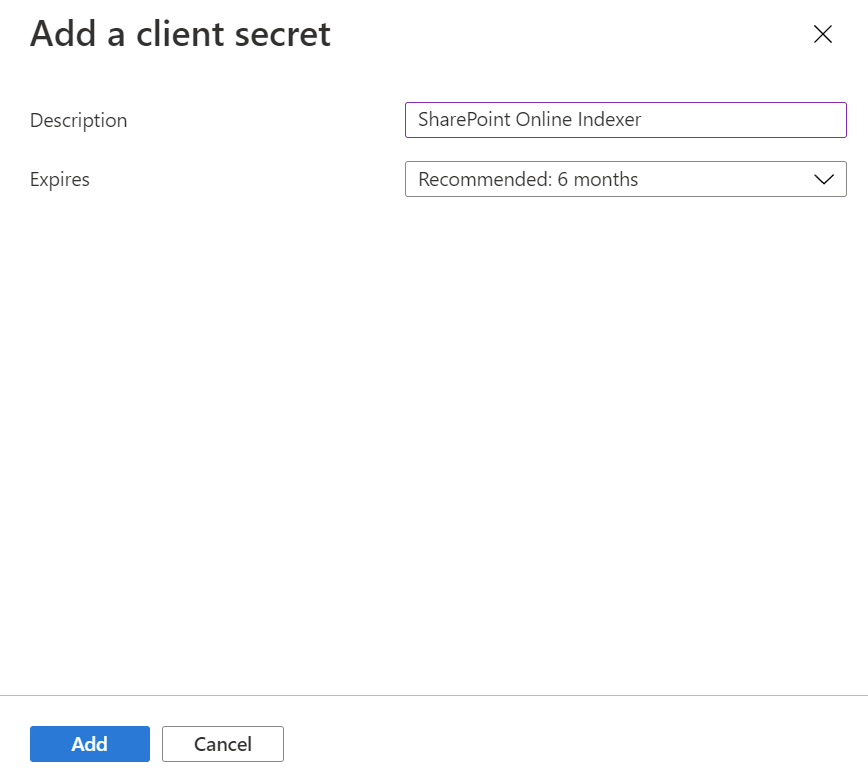 Screenshot showing how to set up a client secret.