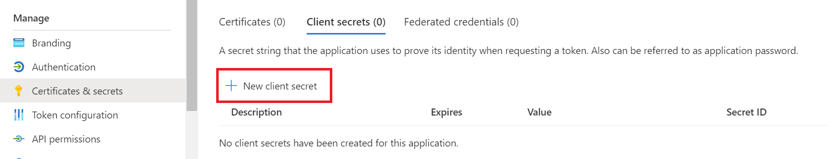 Screenshot showing new client secret.