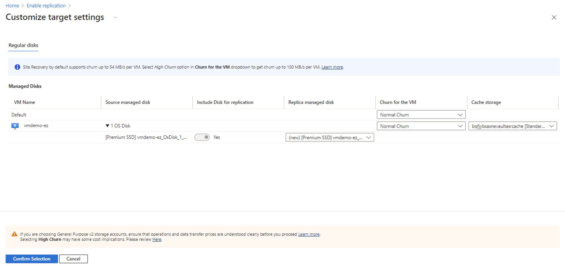  Screenshot of Customizing the target settings tab.