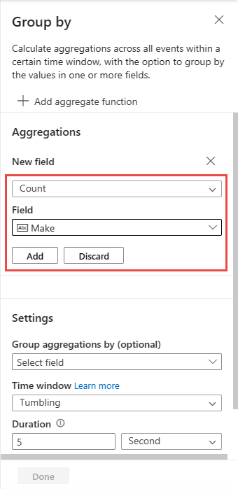 Screenshot of the Aggregations setting in the Group by configuration page.