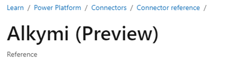 Screenshot of the Alkymi connector with Preview designation in the title.