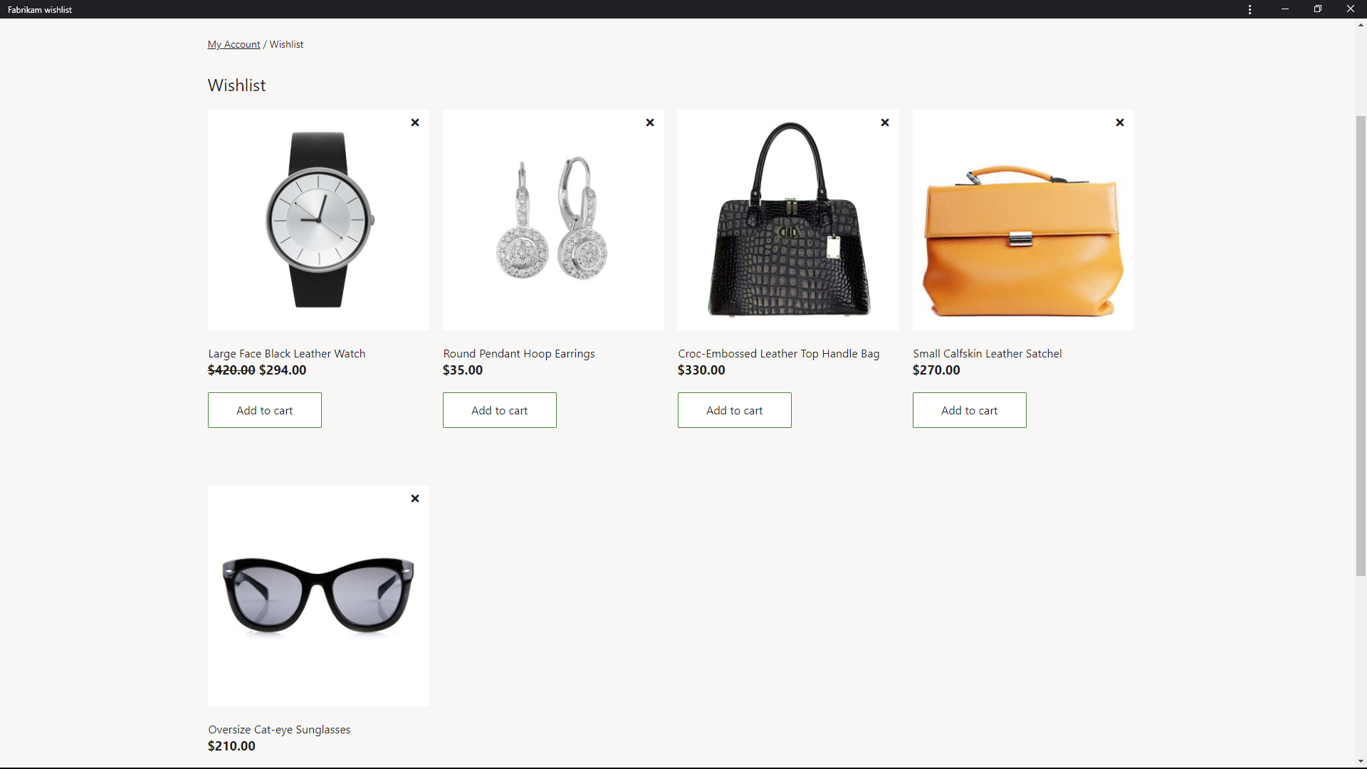 Screenshot of a Wishlist page.