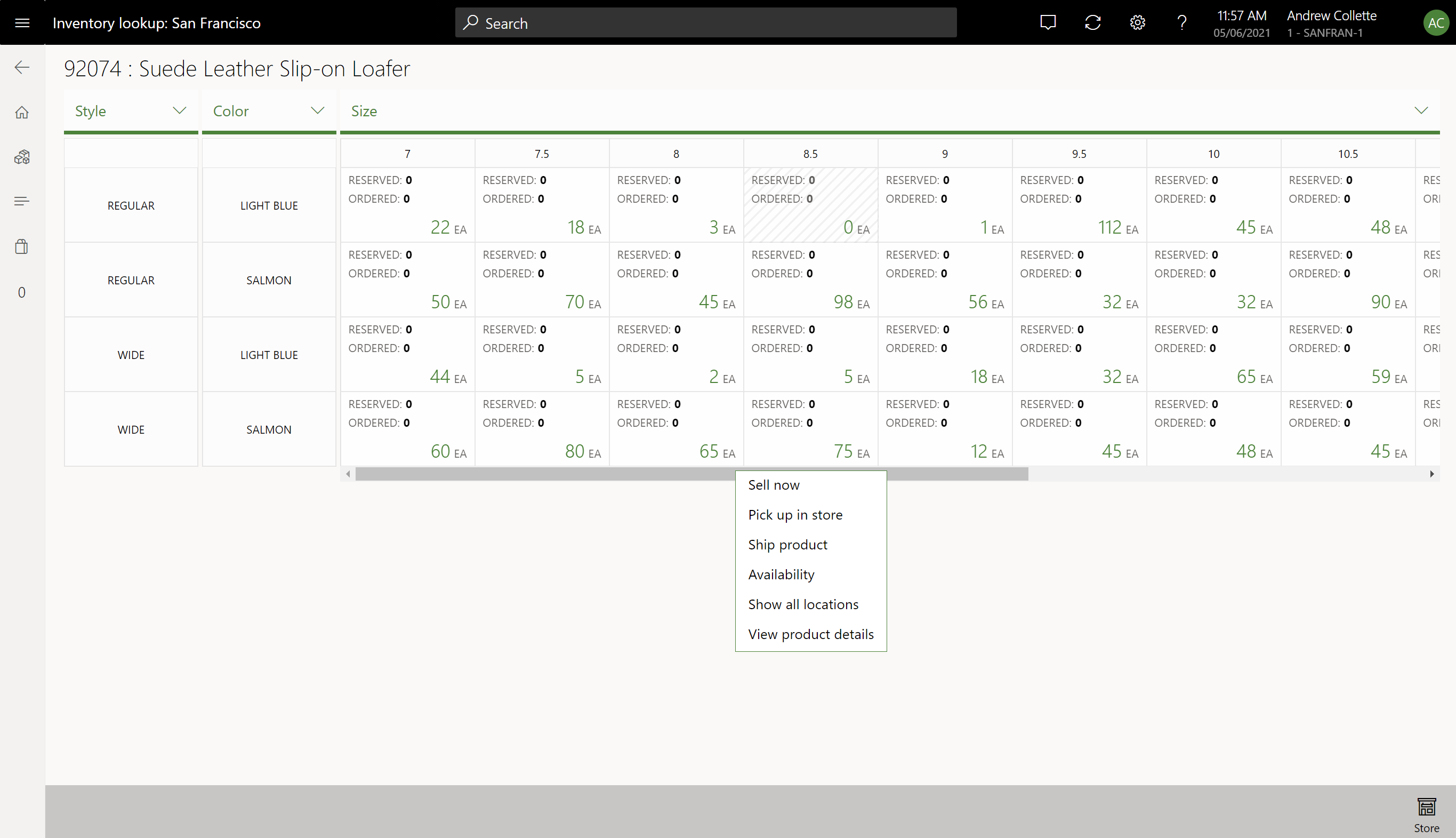 Screenshot of the inventory lookup operation matrix view.