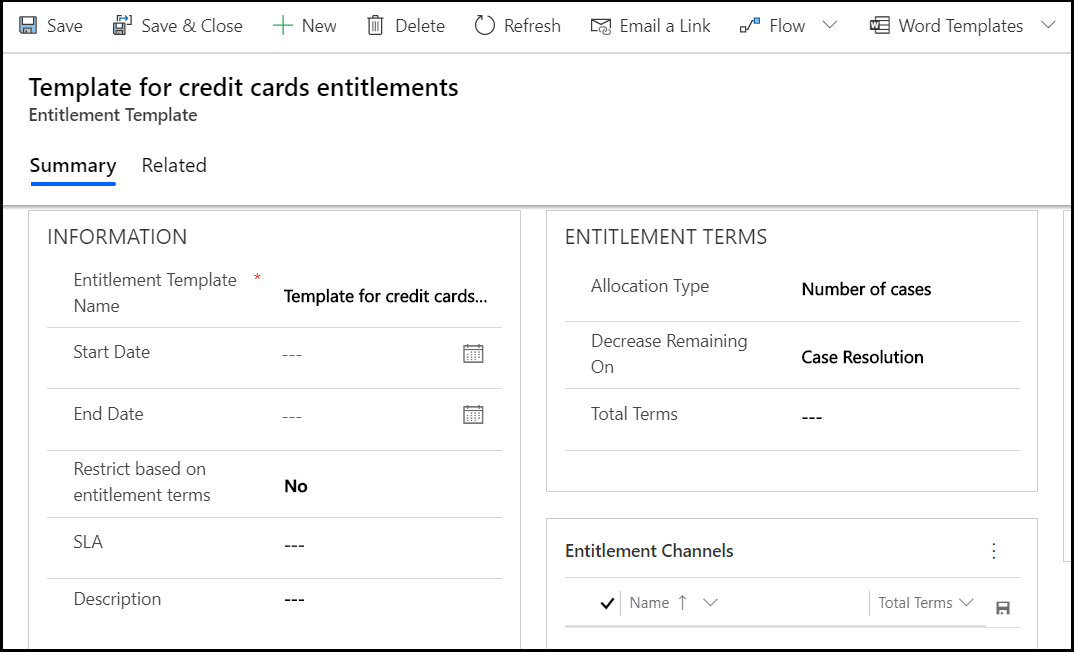 Entitlement template based on No restriction Entitlement template based on "No restriction."