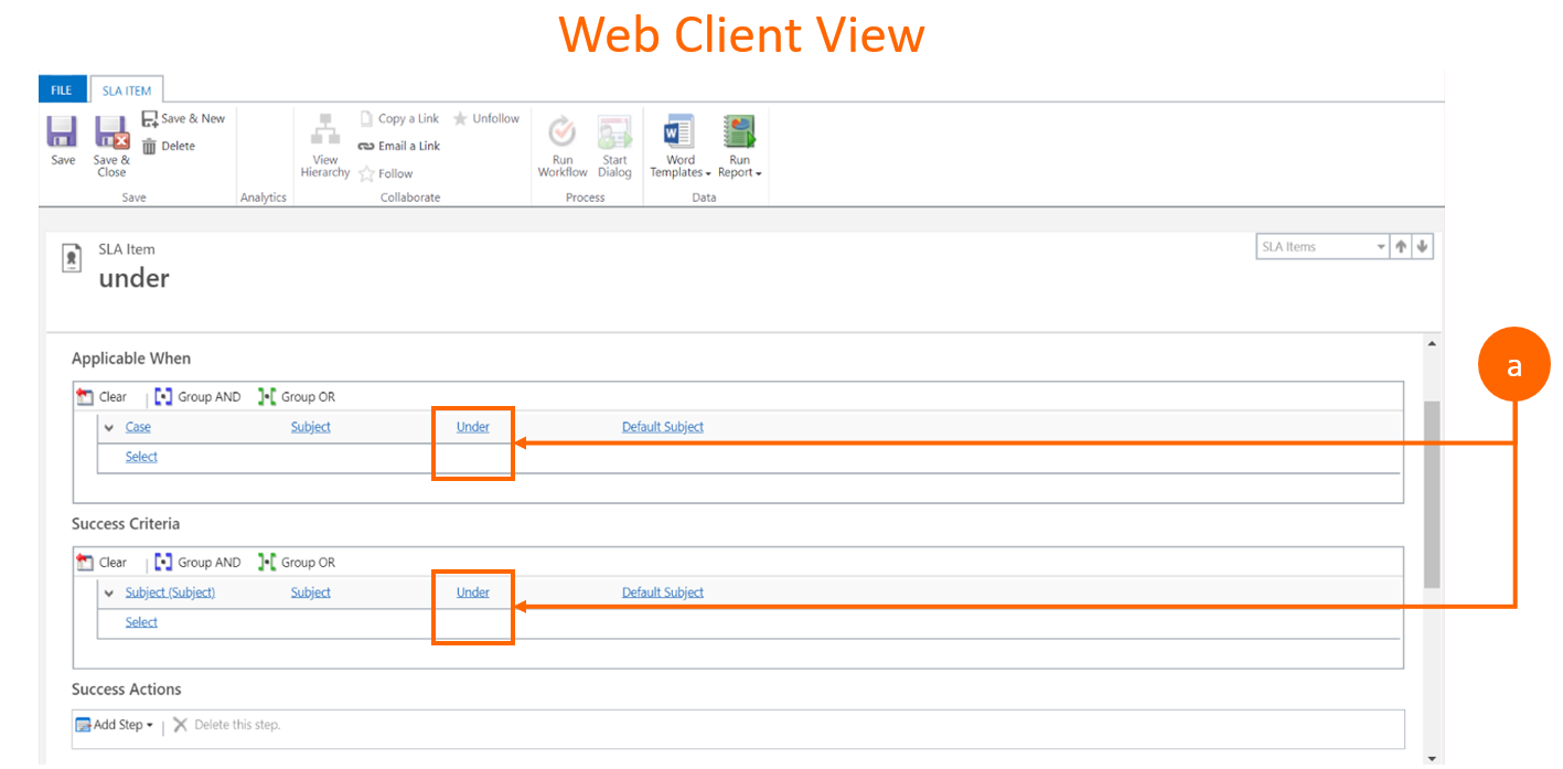 Screenshot of the premigration web client view where a condition uses under operators Screenshot of the premigration web client view where a condition uses under operators.