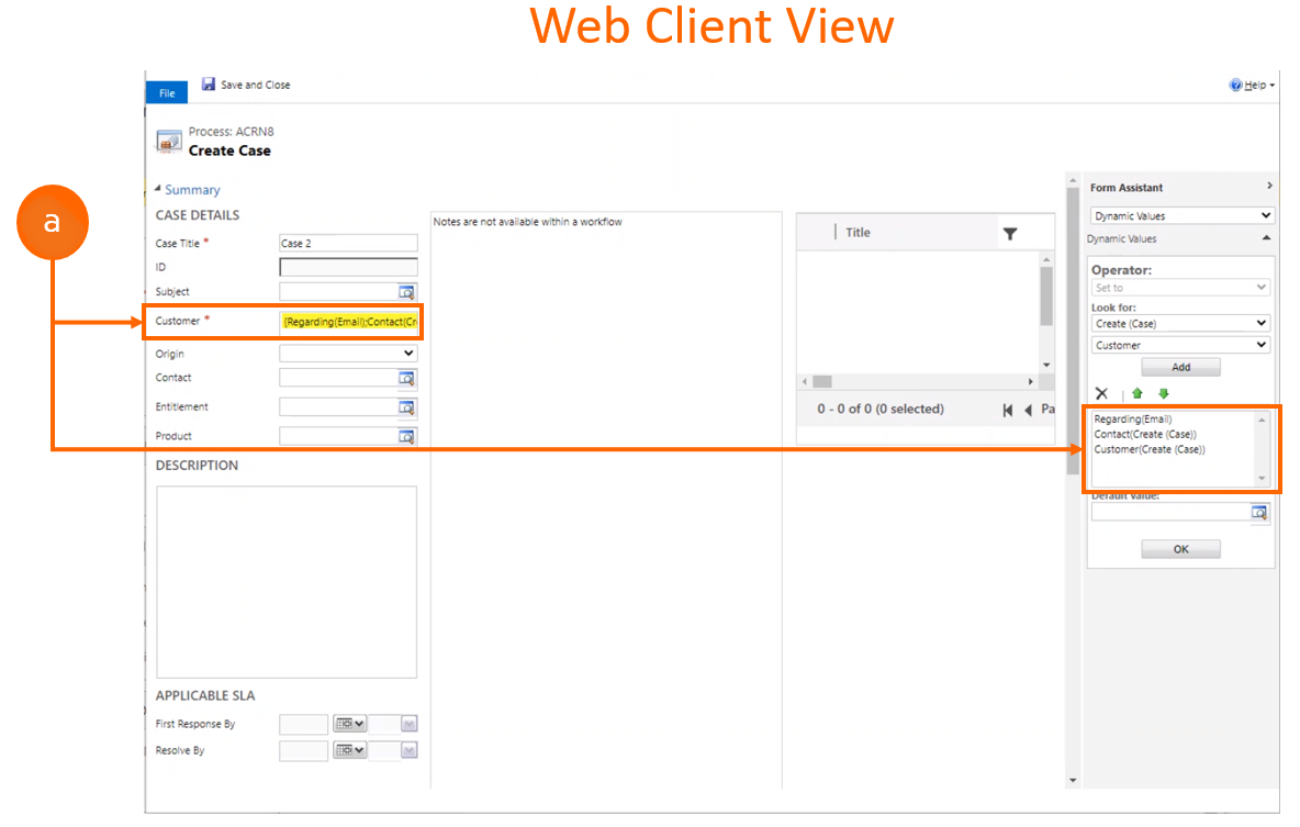 Screenshot of the web client view for a Regarding field Screenshot of the web client view for a Regarding field.