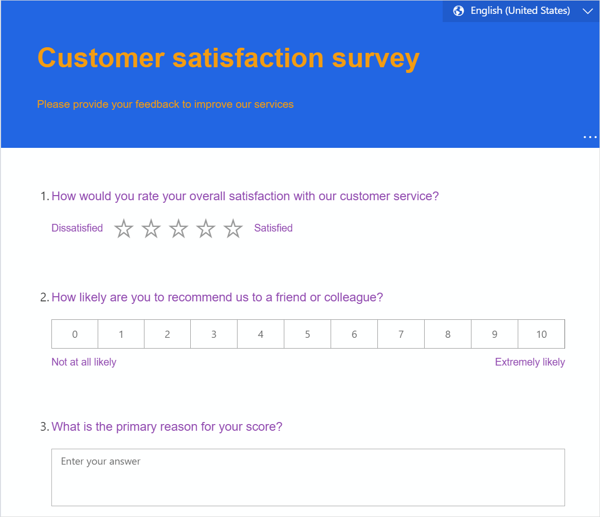 Formatting applied to a survey.