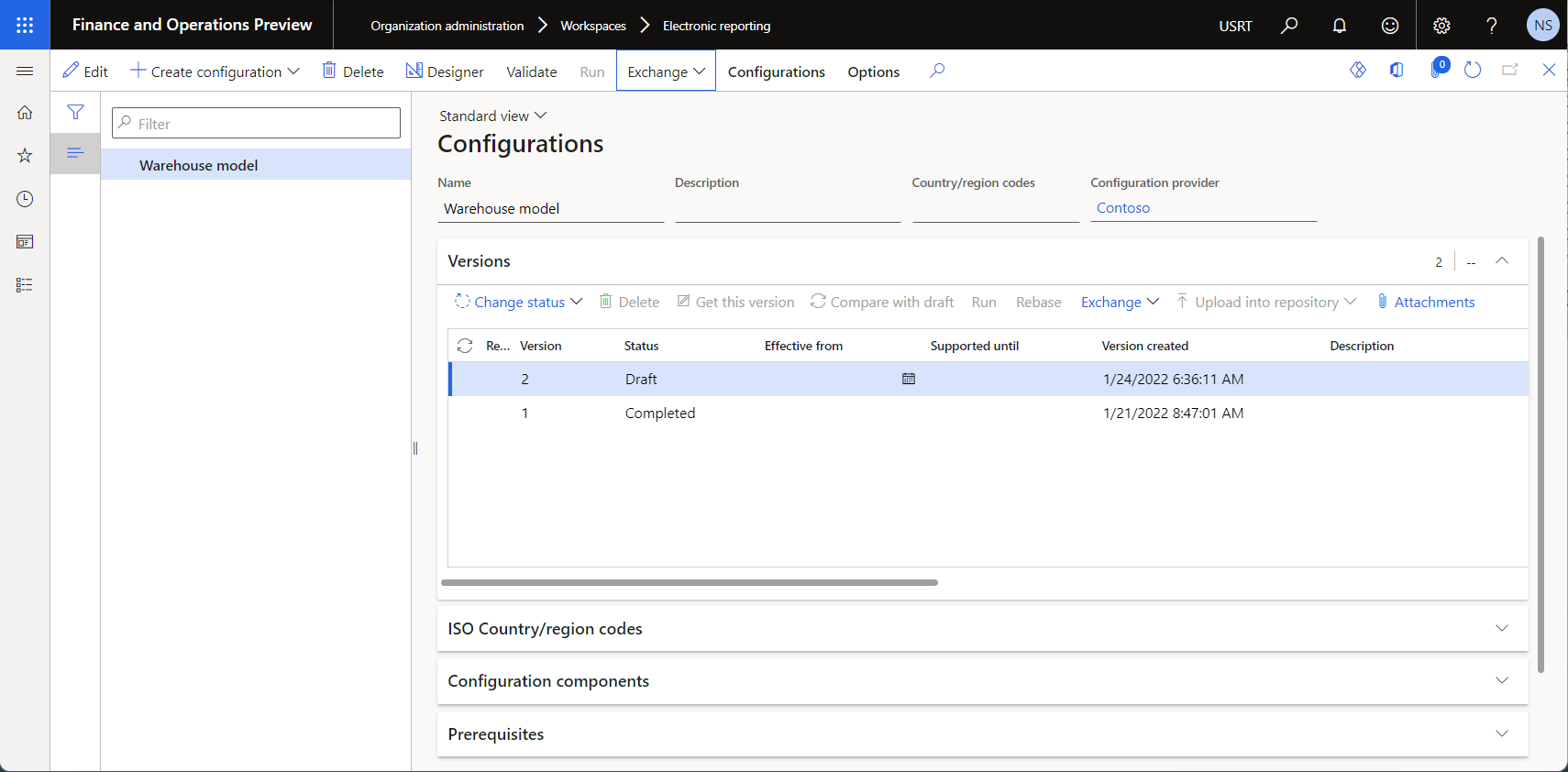Imported ER data model configuration on the Configurations page.