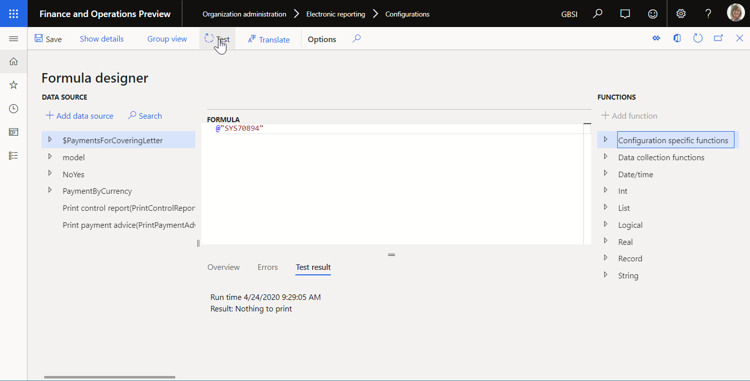 Configuring an ER expression containing a reference to an application label in the ER formula designer.