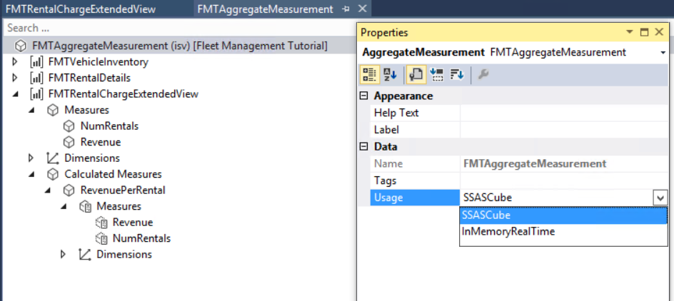 Usage and SSASCube selected in Properties window.