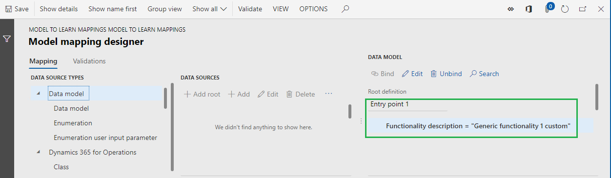 ER model mapping designer page, Generic functionality 1 custom formula.