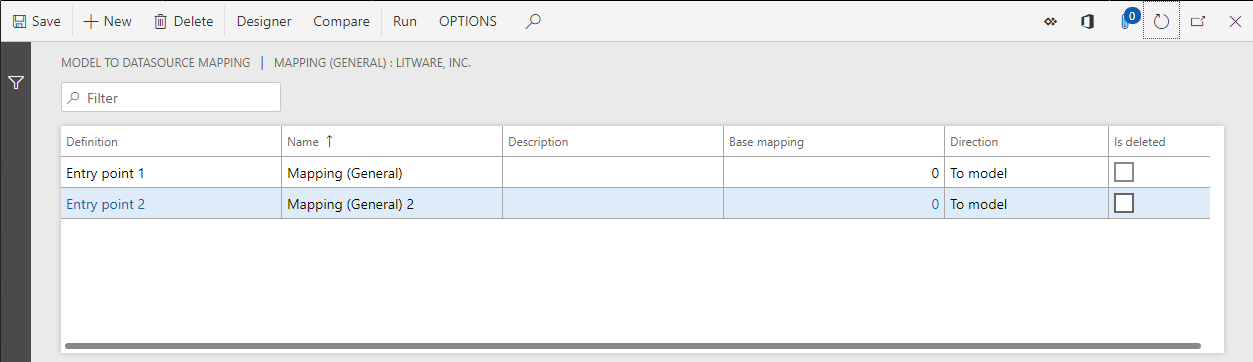 ER model mappings page with entry point definitions.