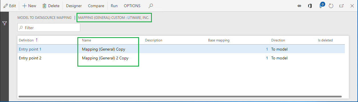 ER model to datasource mapping page for Mapping (General) copy mapping.