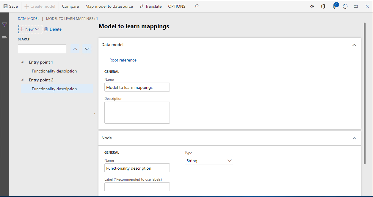 ER data model designer page.