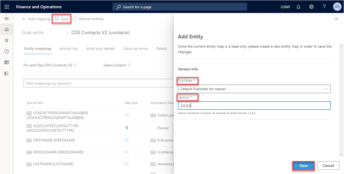 Screenshot of specifying a publisher and a version number.