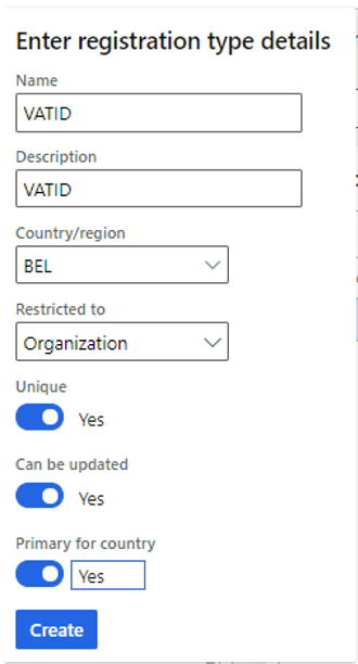 Screenshot of the Enter registration type details dialog box.