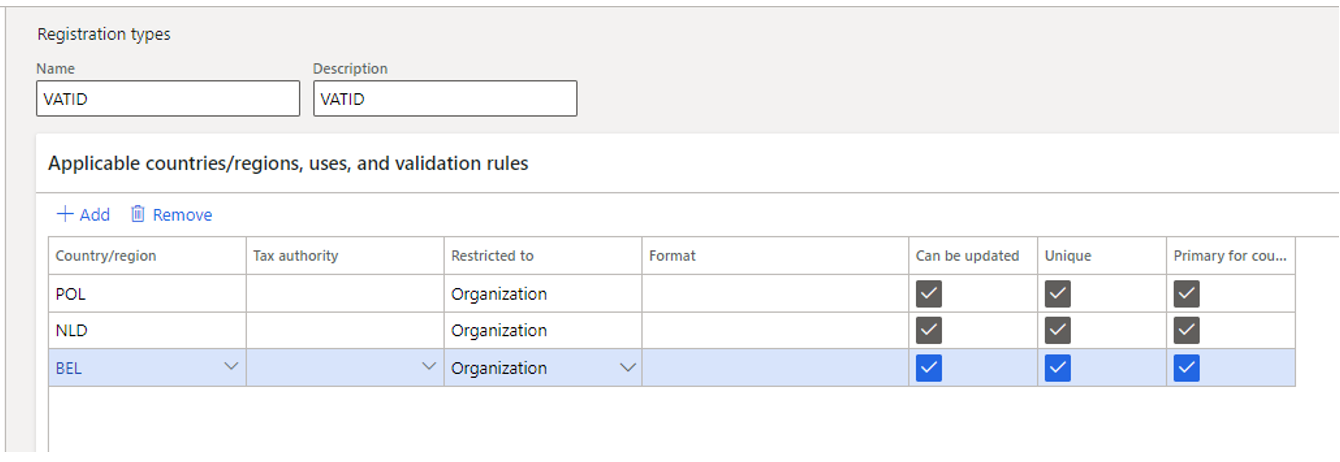 Screenshot of registration type lines on the Registration types page.