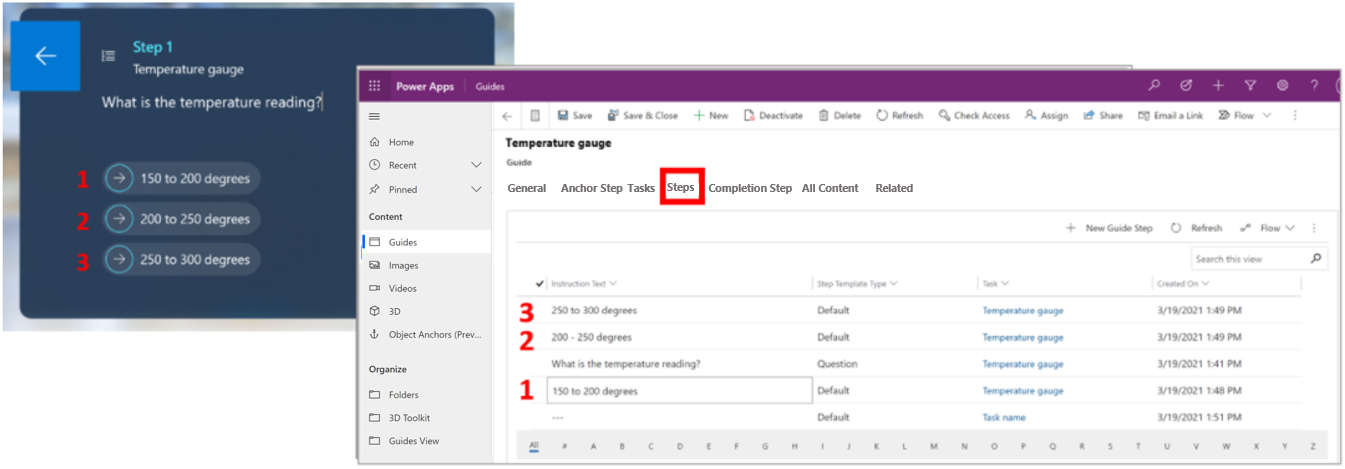 Model-driven app highlighting three response steps Model-driven app highlighting three response steps.