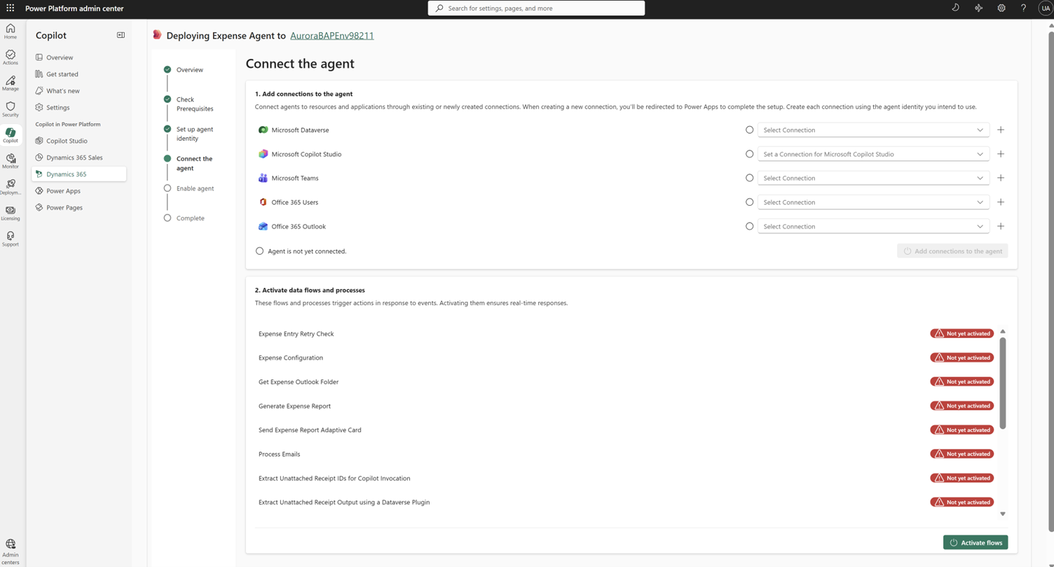 Screenshot of the step to create connections and activate flows.