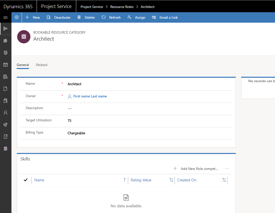 Screenshot of using Resource Roles to set the target utilization.
