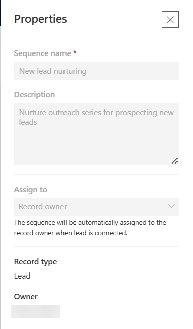Screenshot of the Properties pane of a sequence.