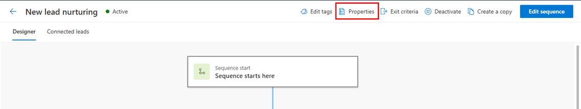 Screenshot of viewing properties of a sequence.