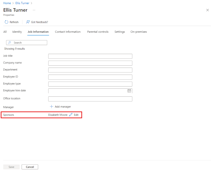 Screenshot of a guest user profile showing one sponsor listed in the Sponsors field.