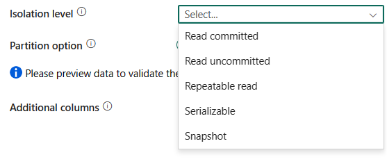 Screenshot showing Isolation level settings.