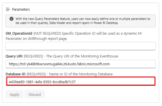 Screenshot of the Database ID field in the parameters settings.