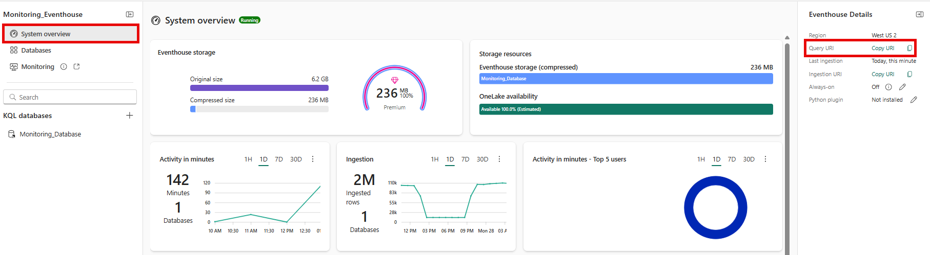 Screenshot of the Query URI field in the System overview page.