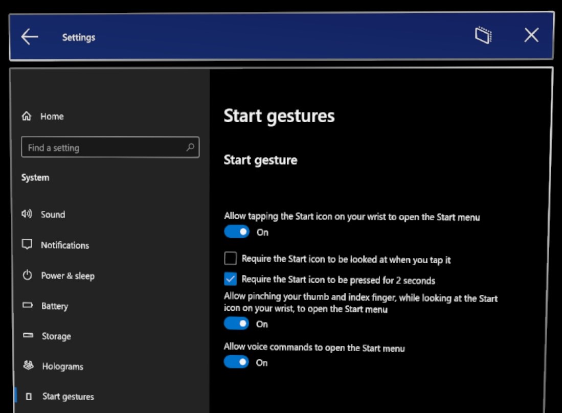 Start menu settings in the Settings app