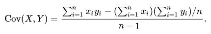 Equation showing a covariance sample formula.