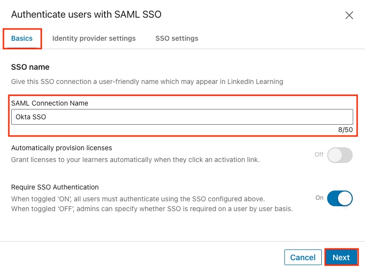 SSO Basics tab