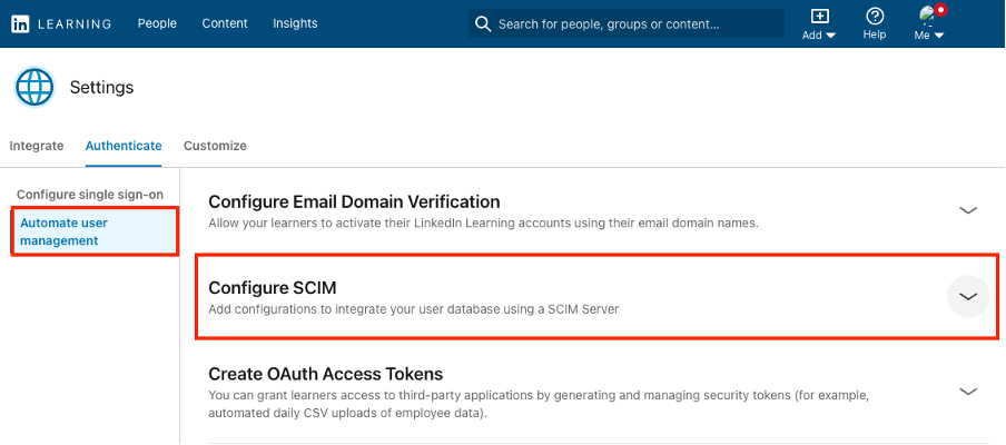 Configure scim