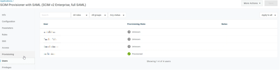 OneLogin users section