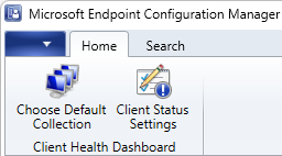 Console ribbon for the Client Health Dashboard node showing two actions.