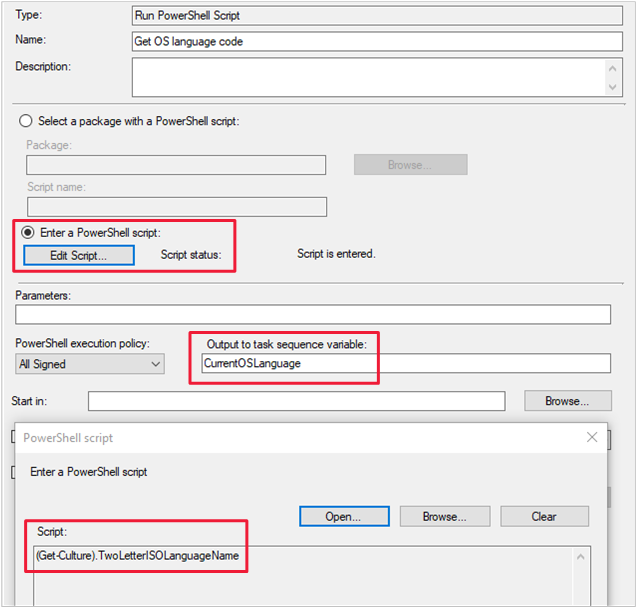 Screenshot of example Run PowerShell Script step