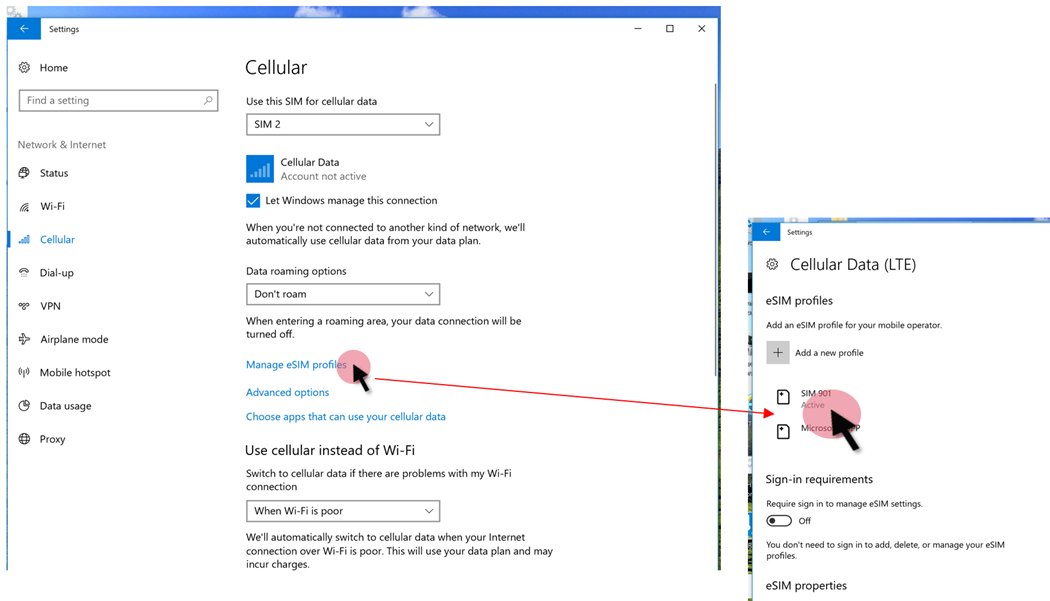 View the eSIM profiles in your device settings.