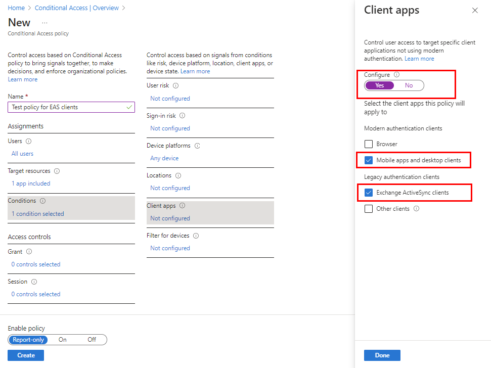 Configure client apps for the Conditions category.