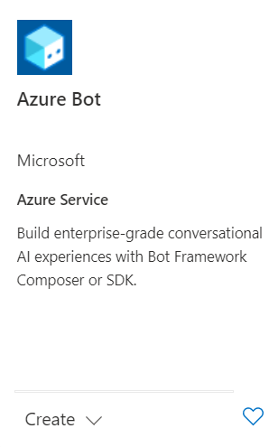 Screenshot of the Azure Bot resource card in the Azure portal marketplace.