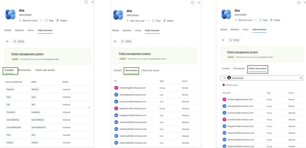 Screenshot that shows the connector what users can see when they enter an item ID of an indexed item.