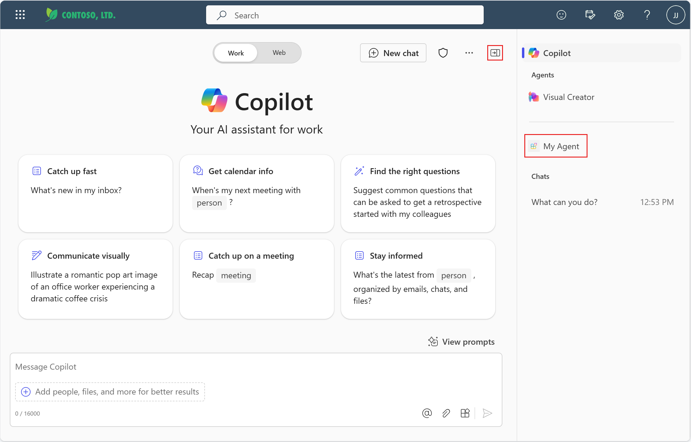 A screenshot of the declarative agent in Copilot