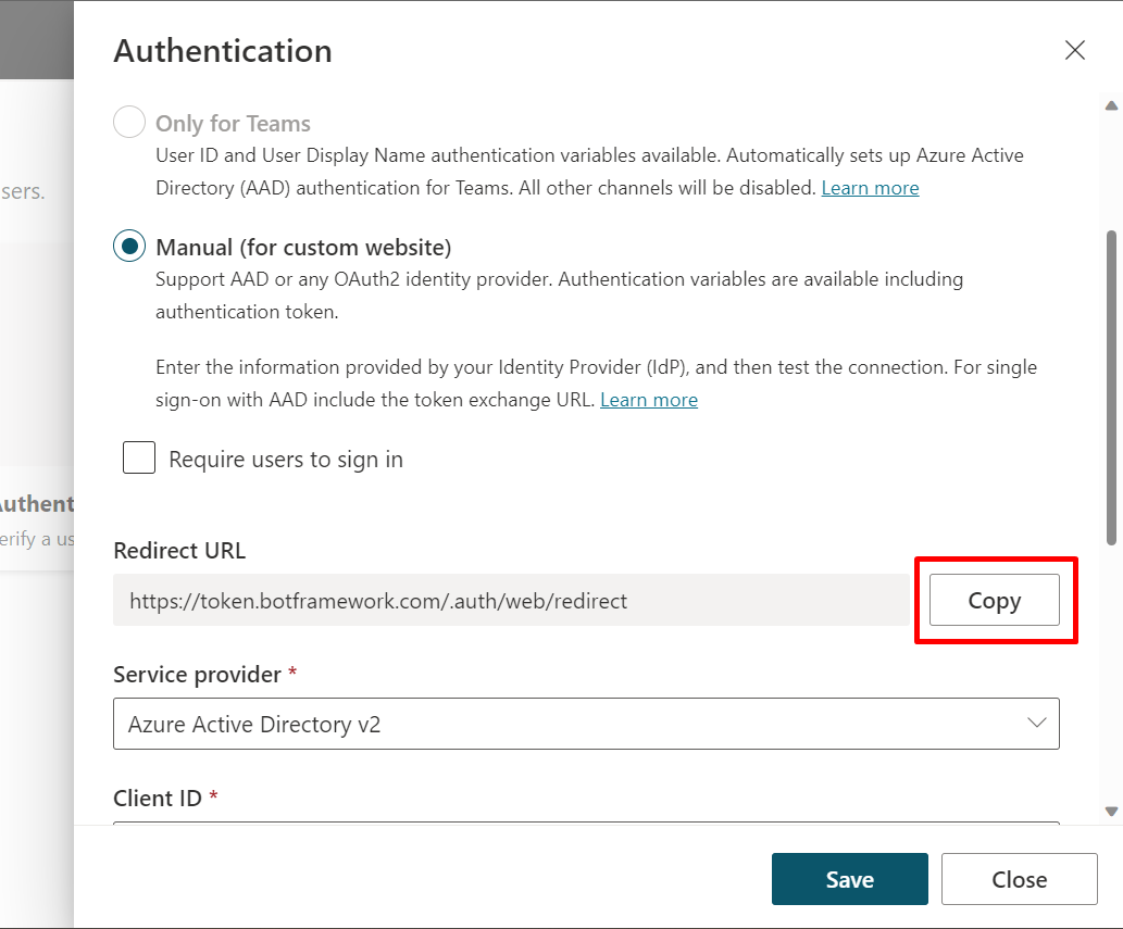 Screenshot of the Configure Web window with the redirect URI and implicit grant and hybrid flow tokens highlighted.