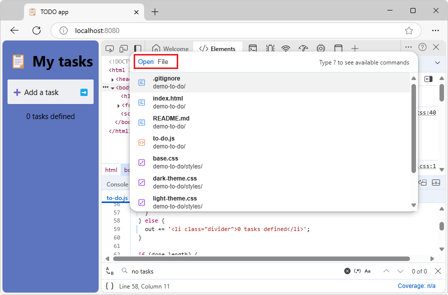 The Open file Command Menu