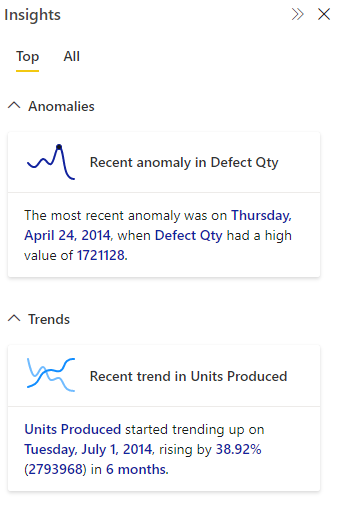 Screenshot that shows the pane containing insights.