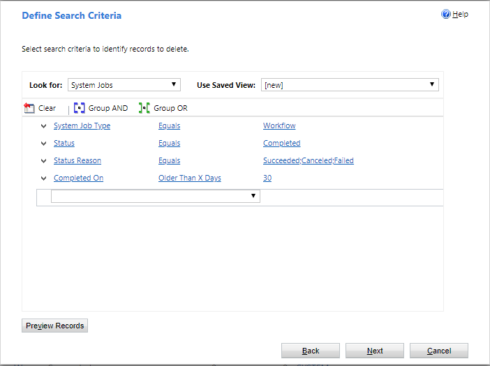 View of a page for custom bulk row deletions.