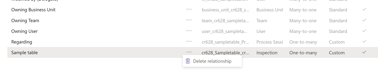 Delete table relationship in context.