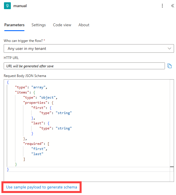 Screenshot of selecting the sample payload.