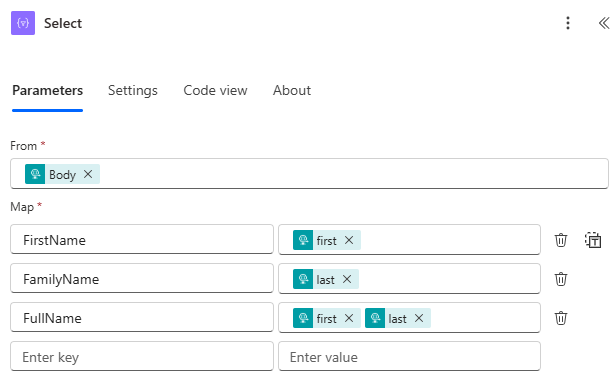 Configure the select action.